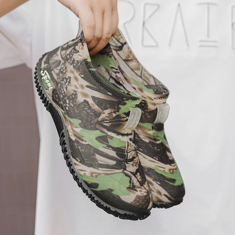 2026 Cross-Border Fashion Short Waterproof Men's Rubber Shoes Camouflage Army Green Rain Boots Outdoor Mountain Fishing Water Shoes Short Style