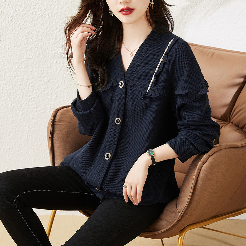 Real Shot of 2025 Autumn New Large Size Pearl Chain Edge Jacket Loose Fat Girl Women's Clothing