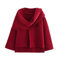 2024 New Winter Women's Clothing European and American Style Fashionable Asymmetrical Scarf Short Knitted Outwear Jacket