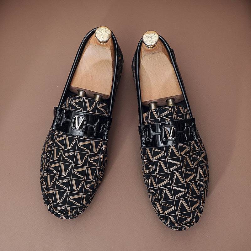 Summer Loafers for Men, Casual Trendy Soft Leather Soft-Soled Shoes, Fashionable Printed High-End Men's Loafers in Old Money Style