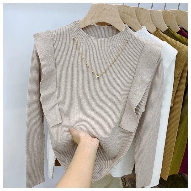 Knitted Sweater Women's Design Sense Slim Base Shirt Top 2022 New Fashion Western Style Autumn and Winter Inner Sweater