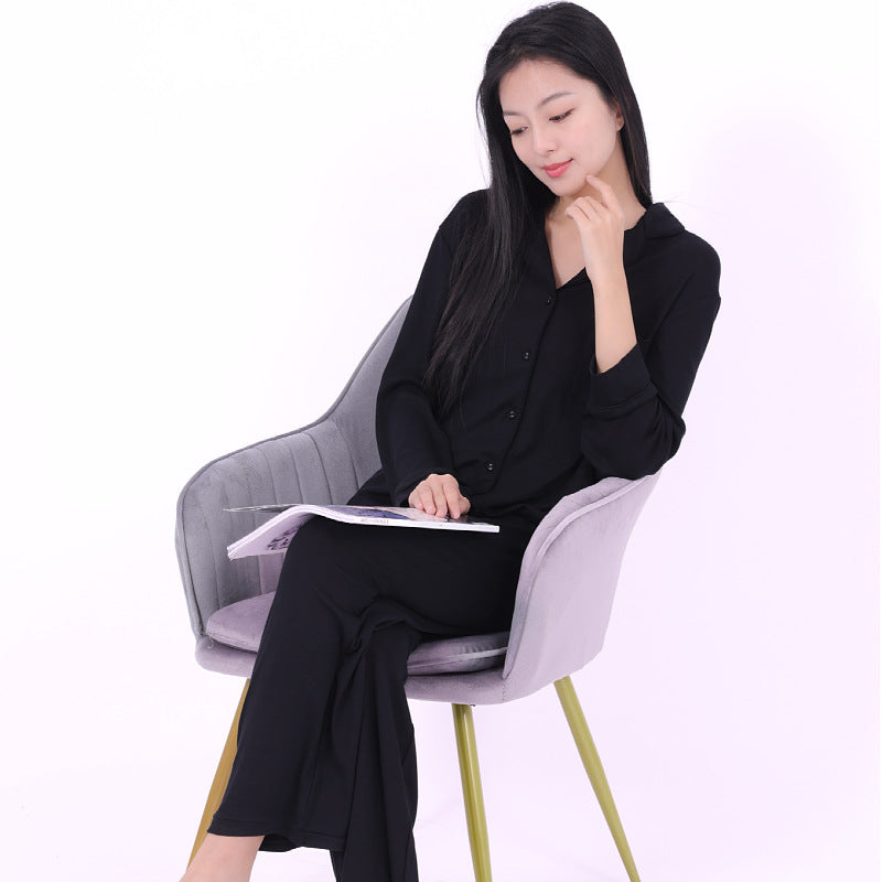 Factory in stock long-sleeved simple European and American style home clothes suit cross-border black modal pajamas wholesale
