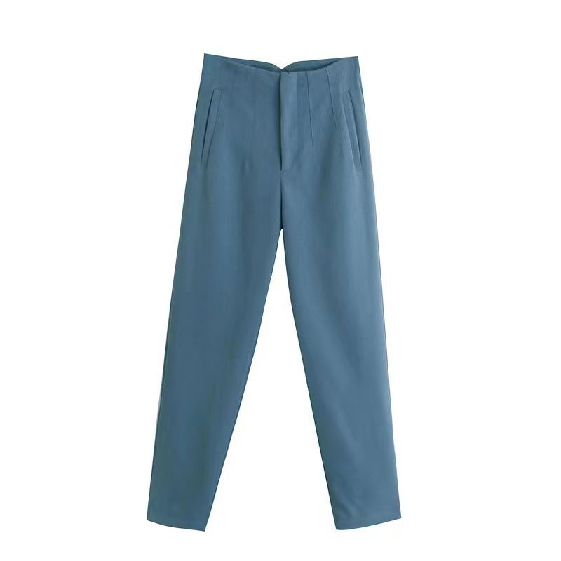 Women's Trousers European and American Amazon Cross-Border New Slim Fit Solid Color Pleated Micro-Elastic Formal Straight Pants Casual Pants