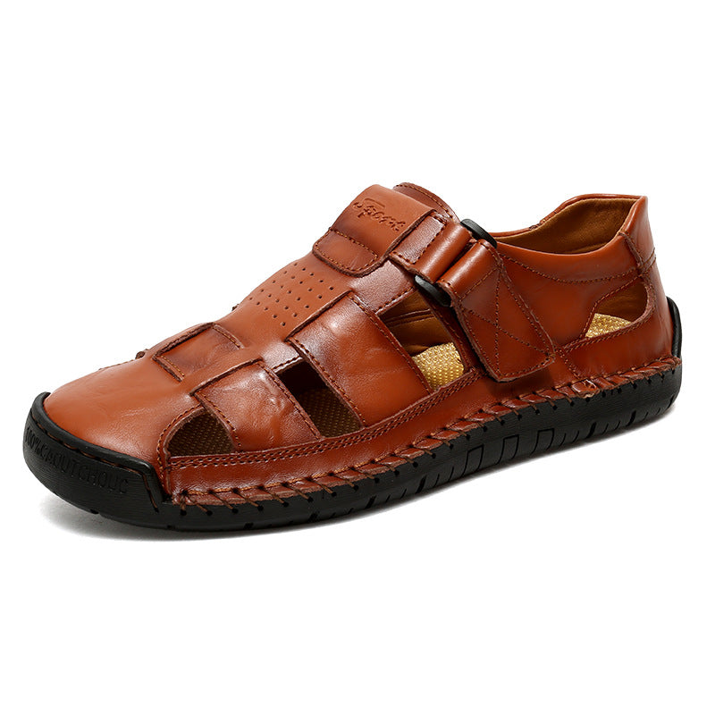 Cross-border explosions plus size long-term stocking hand-stitched leather casual beach men's sandals