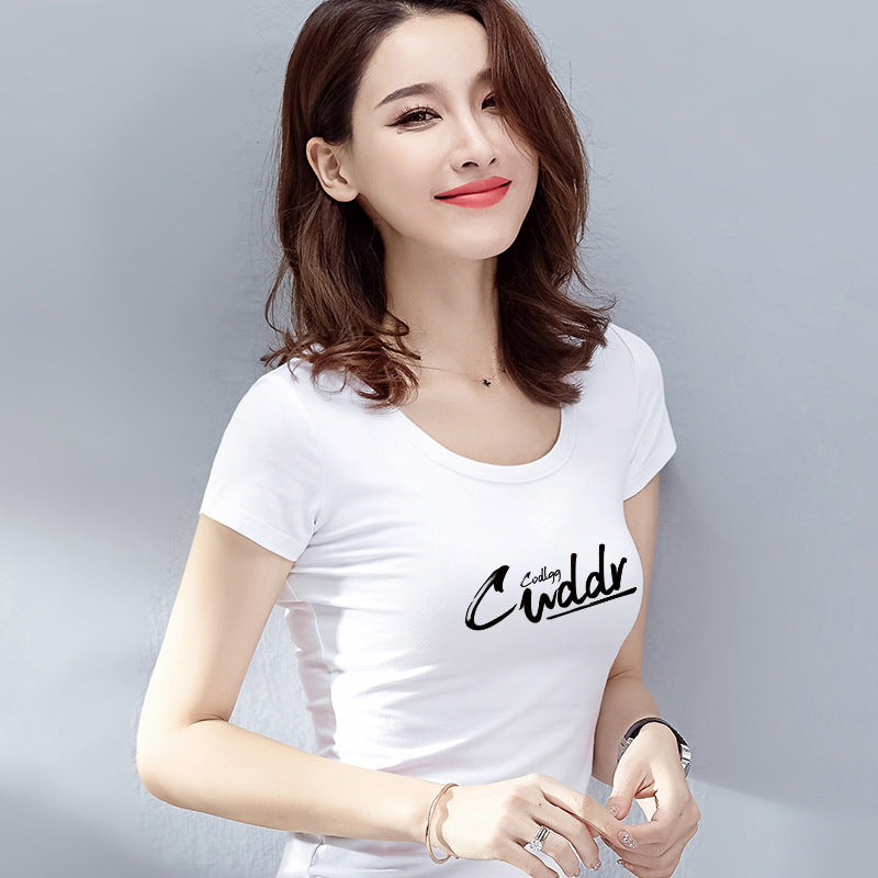 Short-Sleeved T-Shirt for Women, Slim Round Neck, Summer New Outer Wear T-Shirt, Fashionable Tight-Fitting Bottoming Shirt, Slim and Versatile Top