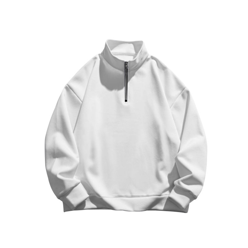 Autumn and Winter new men's fleece-lined sweater stand collar half zipper long sleeve European size cross-border Amazon all-matching men's top