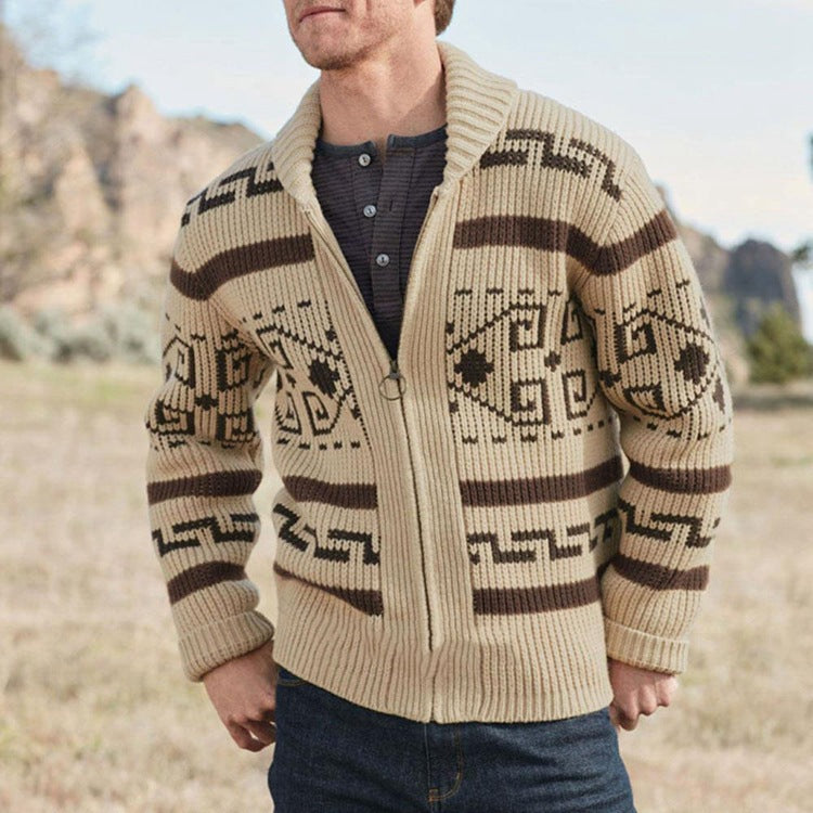 Cross-border Autumn and Winter Men's Fashion Lapel Youth Casual Cardigan Jacket Long-sleeved Slim-fit Jacquard Sweater Sweater for Men
