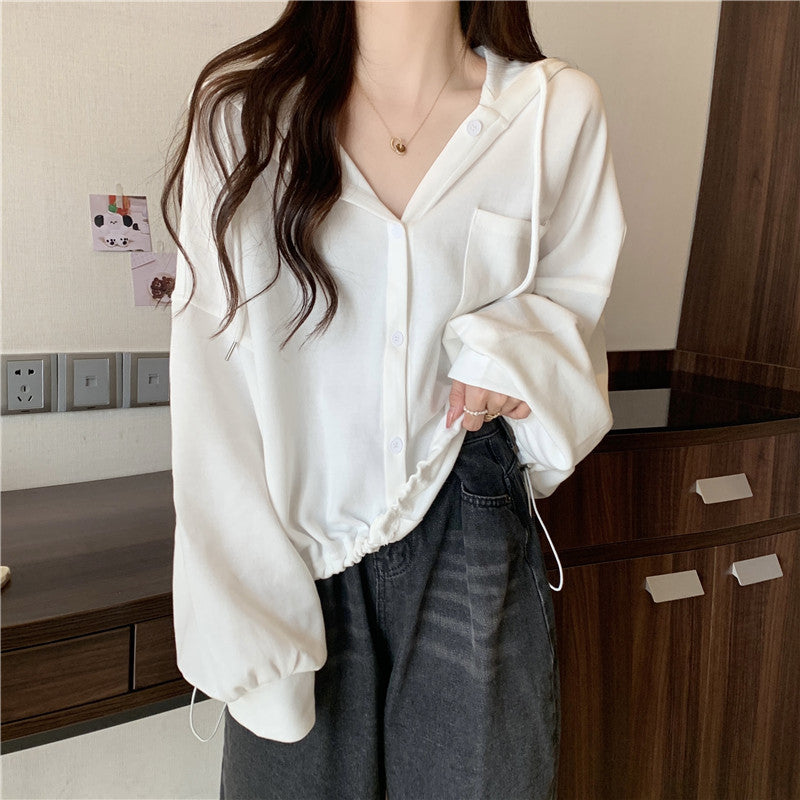 Women's Sweatshirt, Spring and Autumn Thin Style, 2026 New Model, Loose Hooded Cardigan, Short Top, Trendy Ins Lazy Style