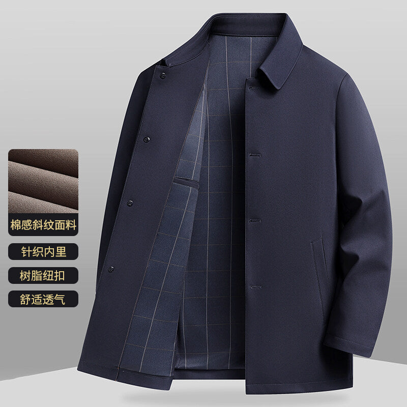 Men's Mid-length Coat Middle-aged Business Casual Lapel Solid Color Executive Jacket Coat Men's 2025 Spring New