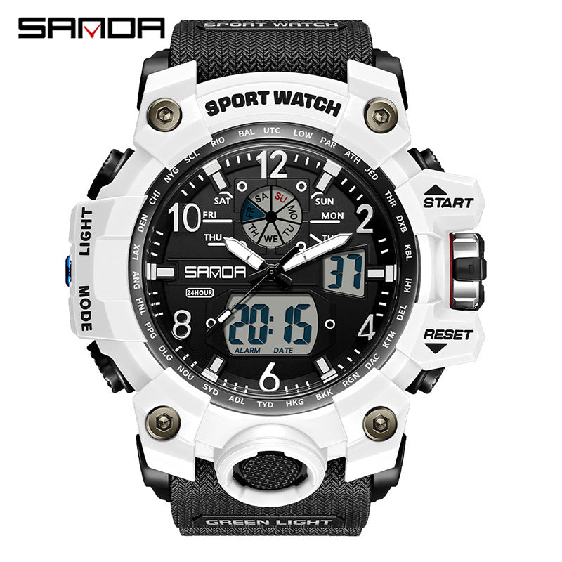 Sanda Hot-Selling Watch Korean Version Student Party Multi-Functional Waterproof Alarm Clock Electronic Watch Cool Dual Display Luminous Sports Watch