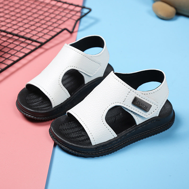 Baby Sandals Kidsren's Beach Shoes 2026 New Style Sandals Fashionable Wear-Resistant White Non-Slip Leather Beach Shoes