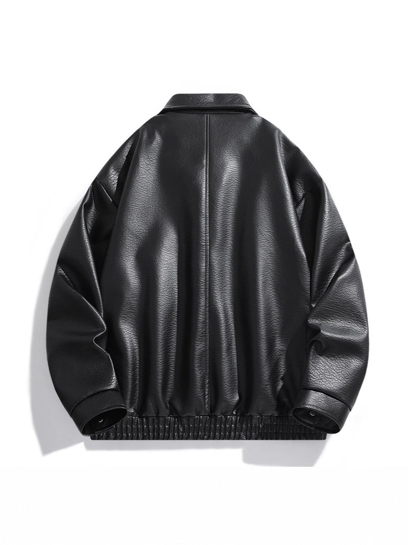 Solid Color American Retro Leather Jacket Men's Motorcycle New Leather Jacket Men's Pu Jacket Spring and Autumn Loose Trendy