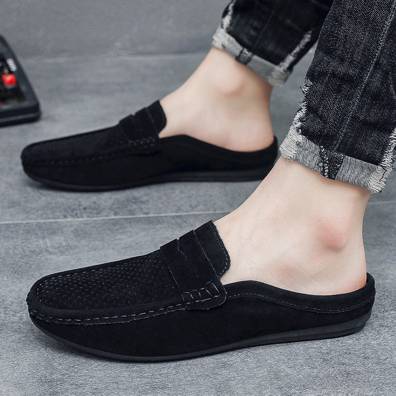 Men's loafers half support breathable closed toe slip-on loafers slip-on half slippers men's heel-free loafers men