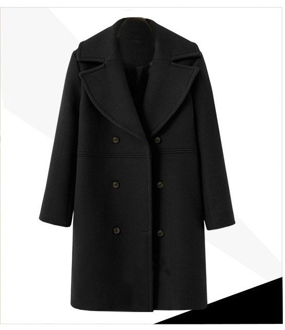 European and American autumn and winter plus size cross-border women's woolen coat women's double-breasted long windbreaker woolen coat wholesale