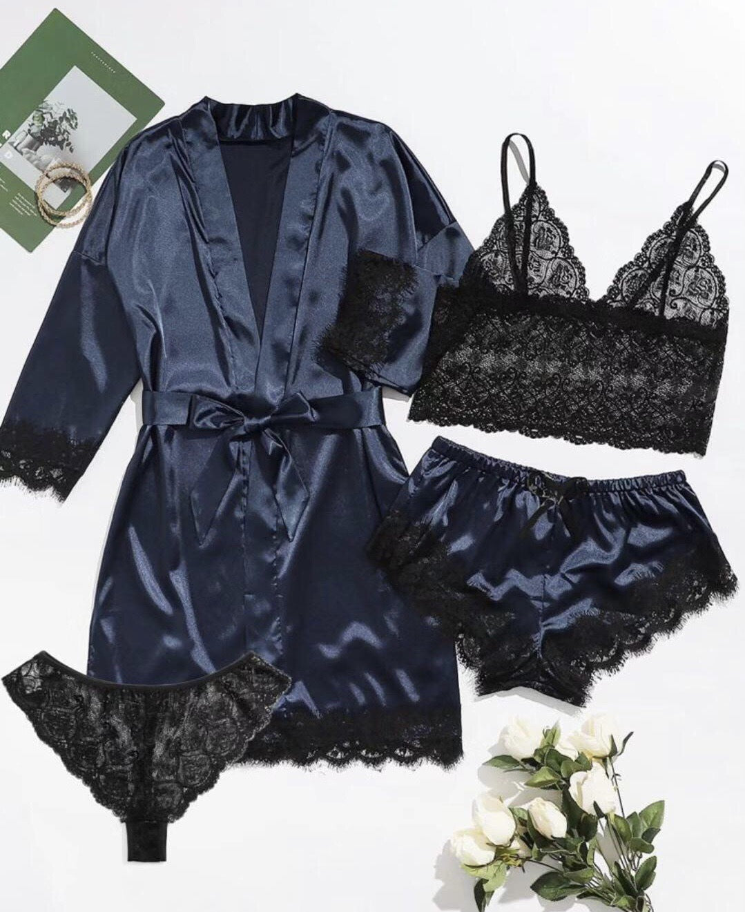 New Cross-Border Sexy Women's Sexy Pajamas Multi-Piece Suit Lace Satin Suspender Nightgown Manufacturer Foreign Trade Direct Sales