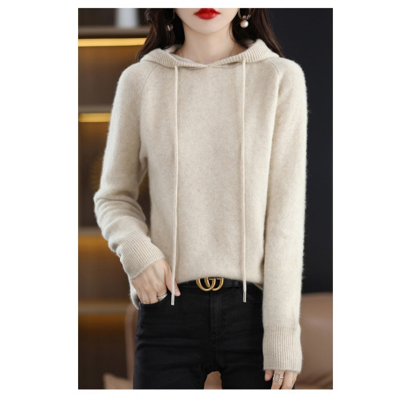 New Women's Solid Color Sweatshirt Autumn Hooded Bottoming Shirt Hoodie Short Knitted Loose Sweater