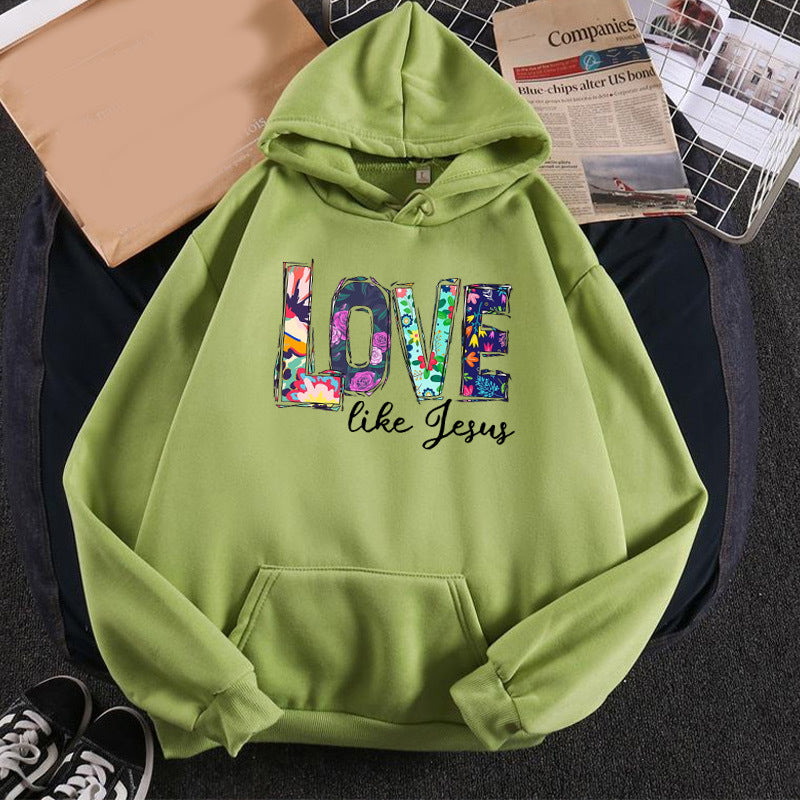 Foreign trade cross-border gradient pattern LOVE LIKE printed hooded hoodie autumn and winter European and American men's and women's tops