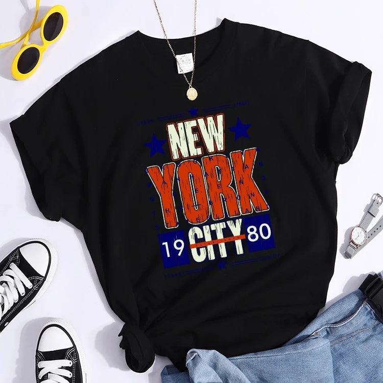 Ladies T Shirt Trend Fashion Casual Summer Loose Top All-match Women T-shirt