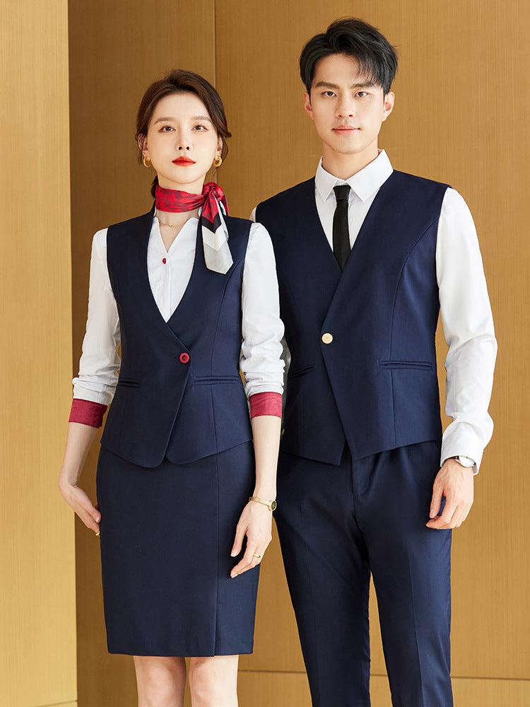 Gray vest suit men and women with the same style spring and autumn temperament hotel front desk overalls business attire vest sales tooling