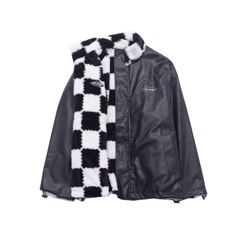 Leather women's 2025 winter new double-sided fur one-piece motorcycle clothing leopard fleece-lined PU fur coat coat trendy
