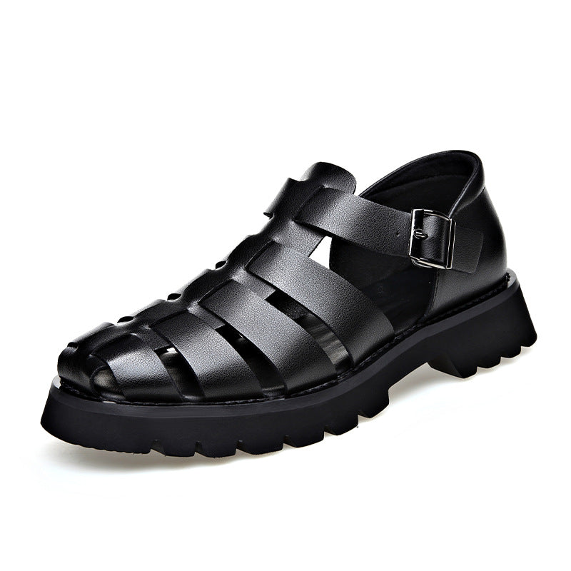 Men's Sandals 2024 Summer New Style Breathable plus size Thick Sole Height Increasing Hollow Hole Shoes Baotou Roman Shoes