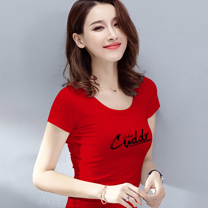 Short-Sleeved T-Shirt for Women, Slim Round Neck, Summer New Outer Wear T-Shirt, Fashionable Tight-Fitting Bottoming Shirt, Slim and Versatile Top