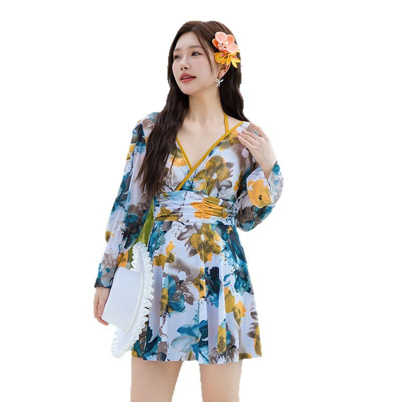 Swimsuit for Women, Plus Size 100kg, Hot Spring One-Piece Dress Style, 2025 New Chinese Style, Conservative, Tummy-Concealing, Slimming Swimwear