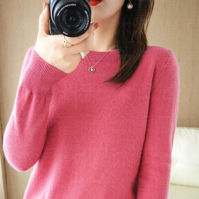 Sweater Women's Autumn and Winter Round Neck Knitted Sweater Women's Thin Long-Sleeved Bottoming Sweater Cross-Border Sweater Women's Non-Wool Knitted Sweater