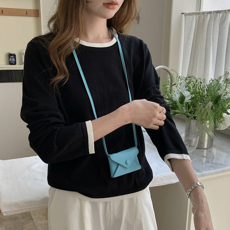 New Spring and Summer Women's Knitted Sweaters, Cotton Round Neck Contrasting Bottoming Shirts, Loose and Simple Elegant Inner Tops Wholesale