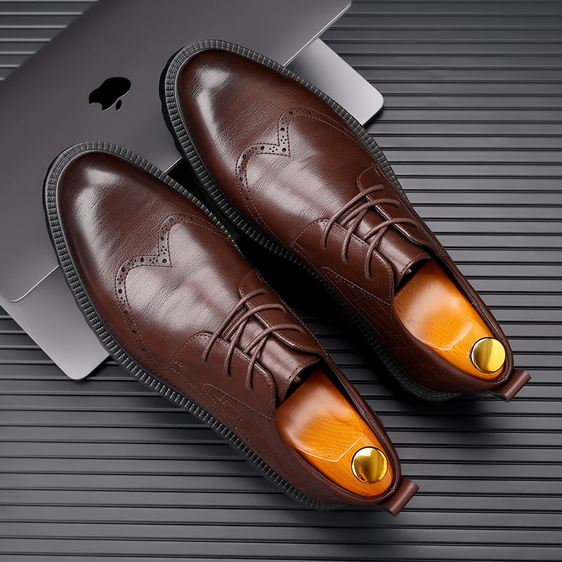 Factory Direct men's shoes autumn and winter breathable 2023 New thick-soled British business formal wear brogue men's casual shoes