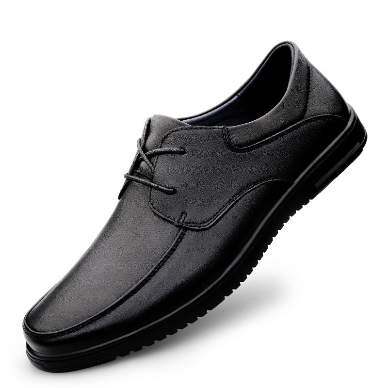 Men's First-Layer Leather Shoes, Business Formal Wear, Men's Middle-Aged Soft-Soled Cowhide Dad Shoes, Summer Breathable Lace-Up Genuine Leather Men's Shoes