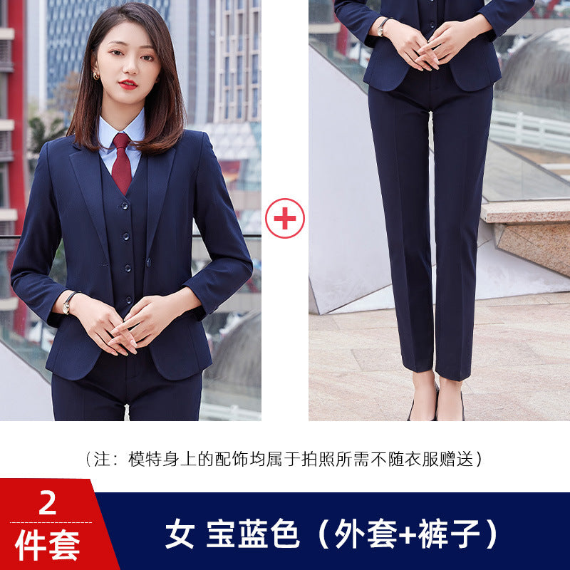 Two-button color spinning four-sided elastic treasure blue teacher suit suit men's and women's same style professional attire 4S shop suit wholesale