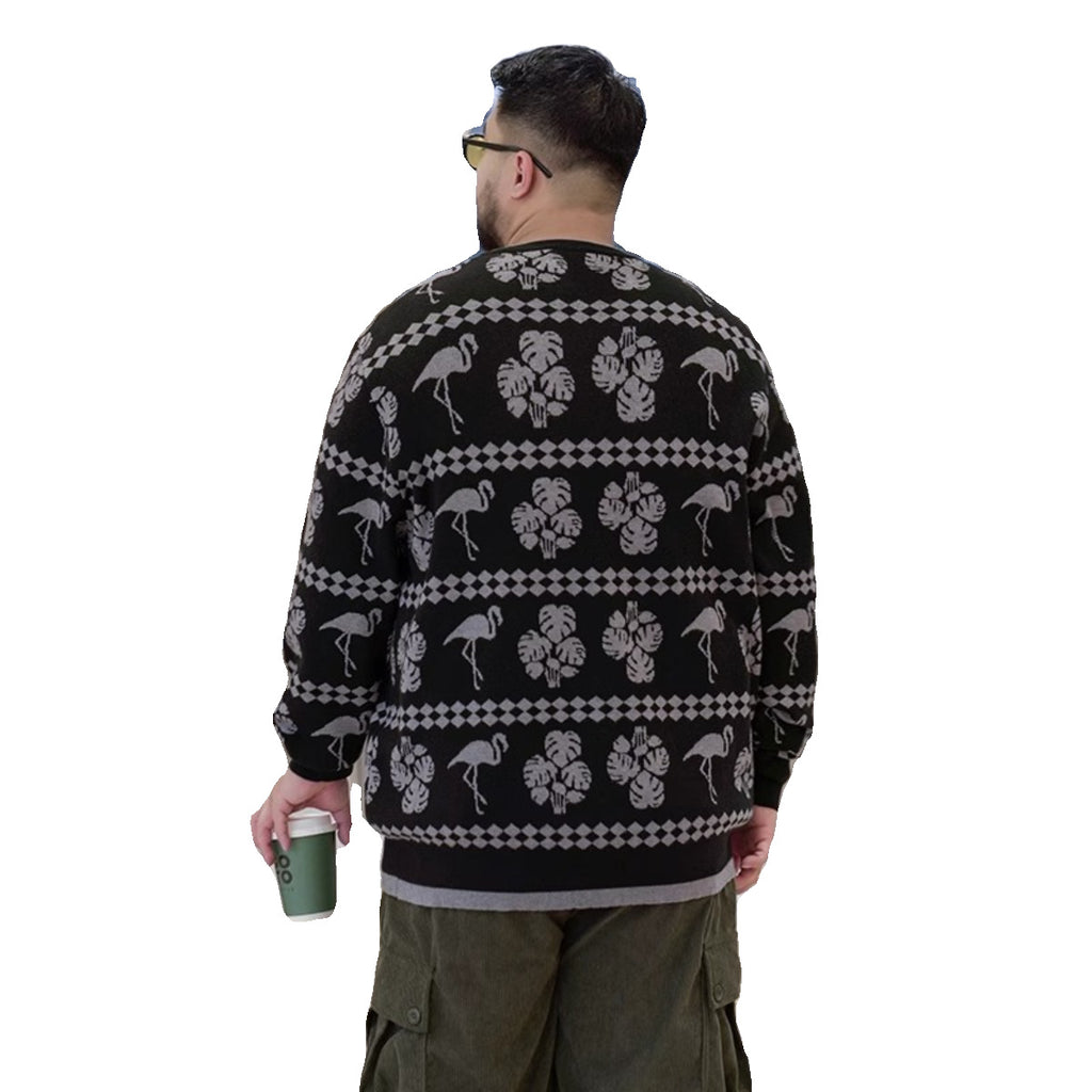Trendy Brand plus size Men's Autumn and Winter Fake Two-piece Sweater Pullover Fatty Plus Plus Casual Fashion Loose Knitted Sweater