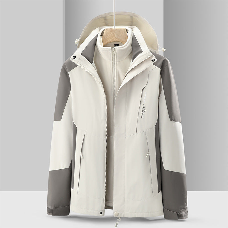 Cross-Border 2023 Outdoor Waterproof and Windproof Three-In-One Detachable Two-Piece Fleece Jacket for Men and Women, Mountaineering Clothing