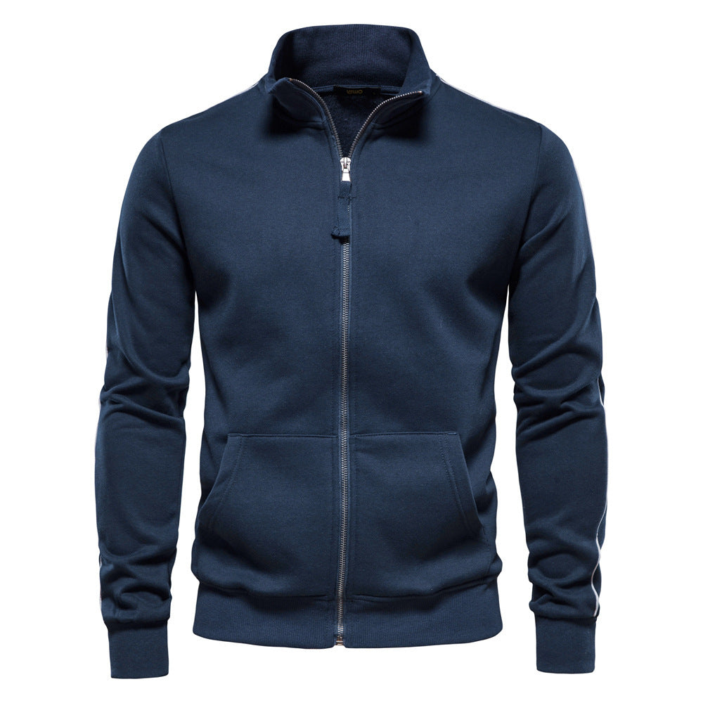 Cross-Border Men's Sports Versatile Stand-Up Collar Zipper Long-Sleeved Sweatshirt Contrasting Color Autumn and Winter Casual Cardigan 2024 New Men's