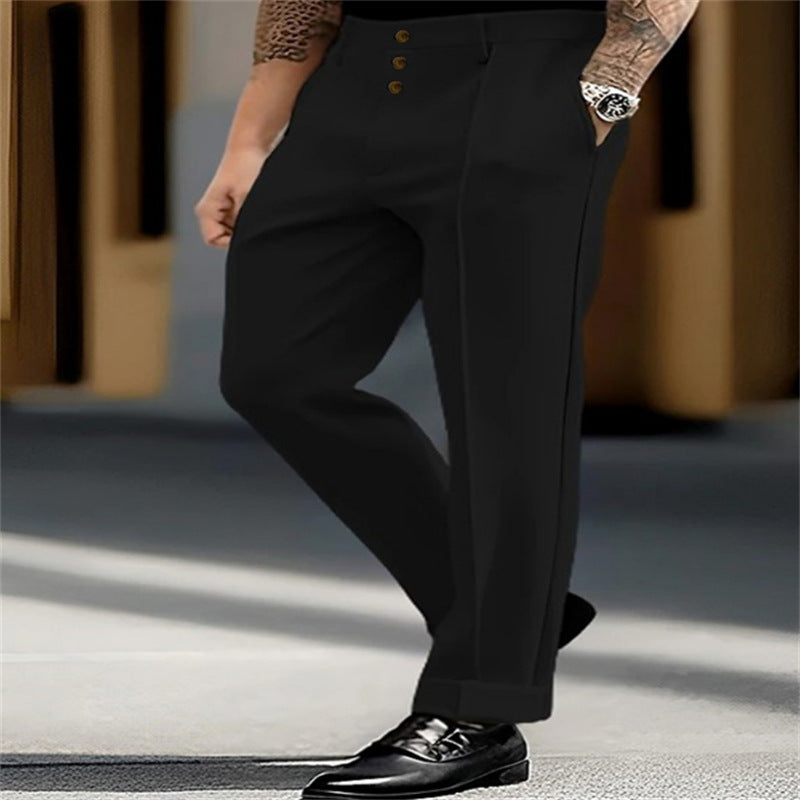 Men's Youth Formal Solid Color Fashion Button Daily Outdoor Straight Suit Pants
