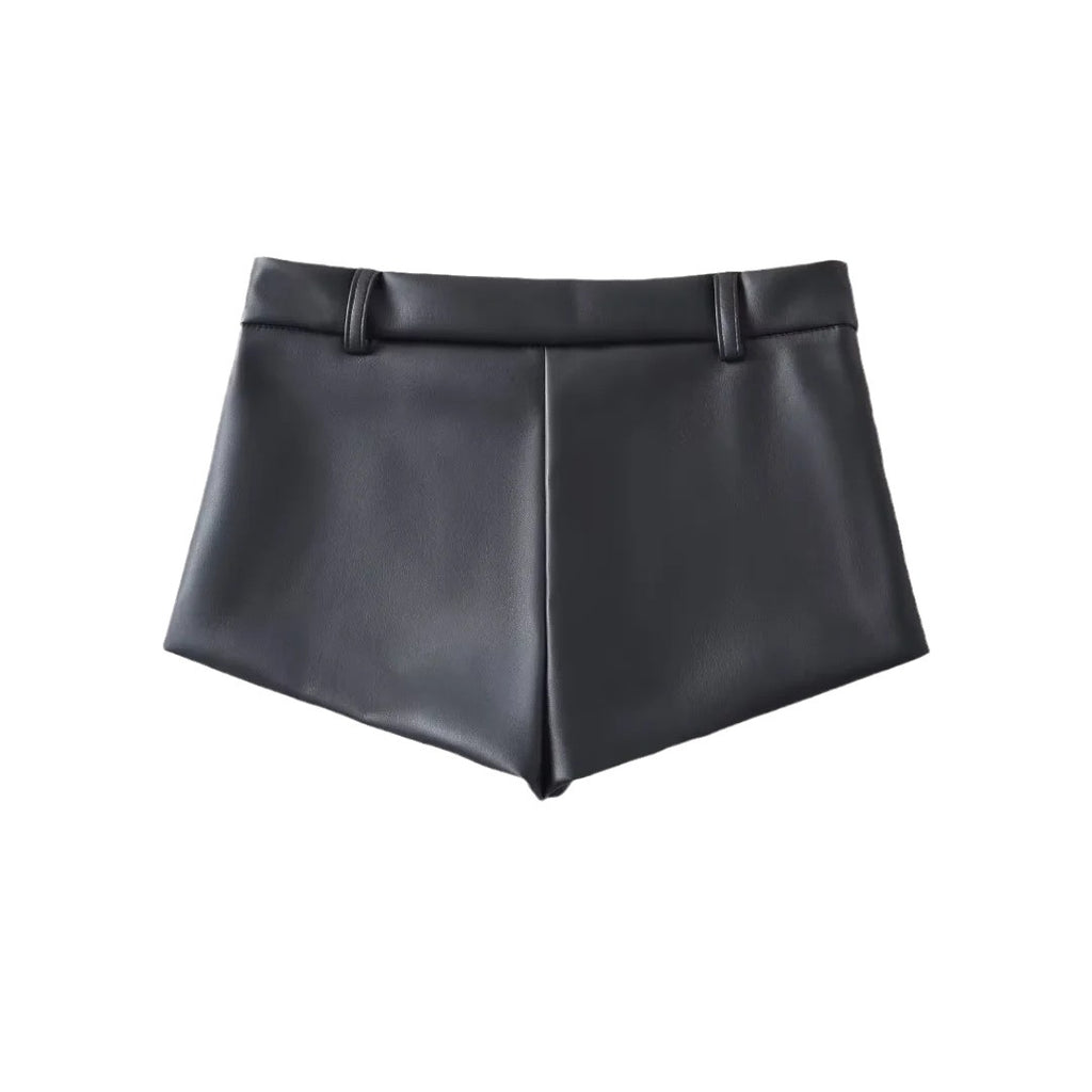 Hot girl sexy low waist black ultra short leather pants for women 2023 Autumn New slim slimming sheath PU leather hot pants wholesale