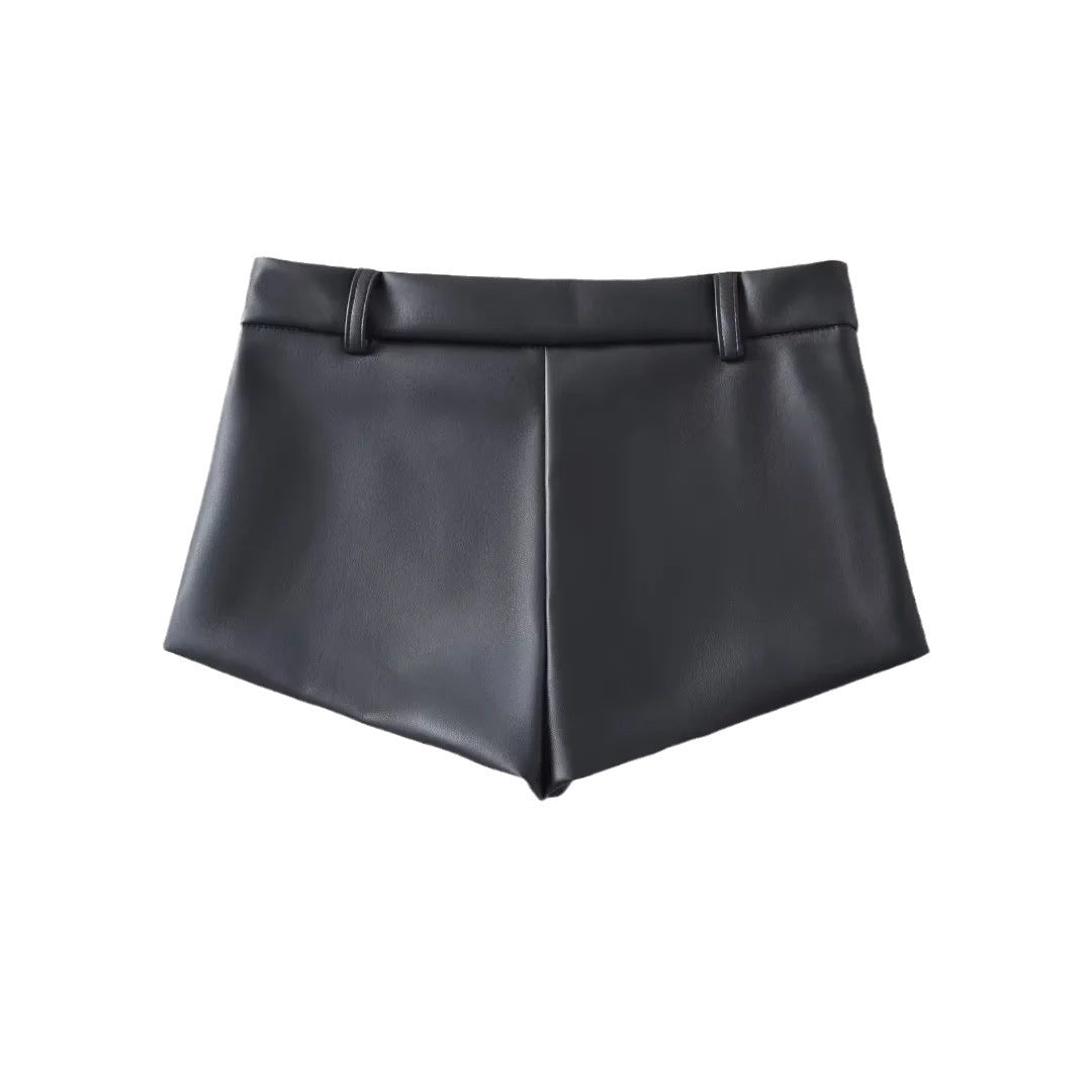 Hot girl sexy low waist black ultra short leather pants for women 2023 Autumn New slim slimming sheath PU leather hot pants wholesale