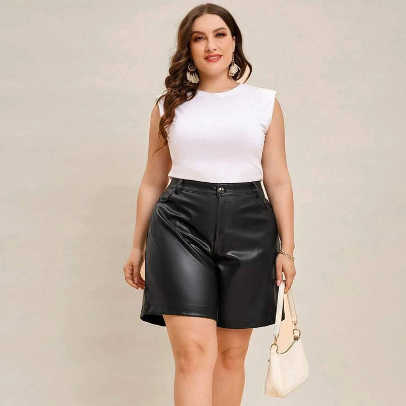 Leather pants women's PU leather shorts women's 25 new European and American plus size leather pants foreign trade women's leather shorts cross-border e-commerce now