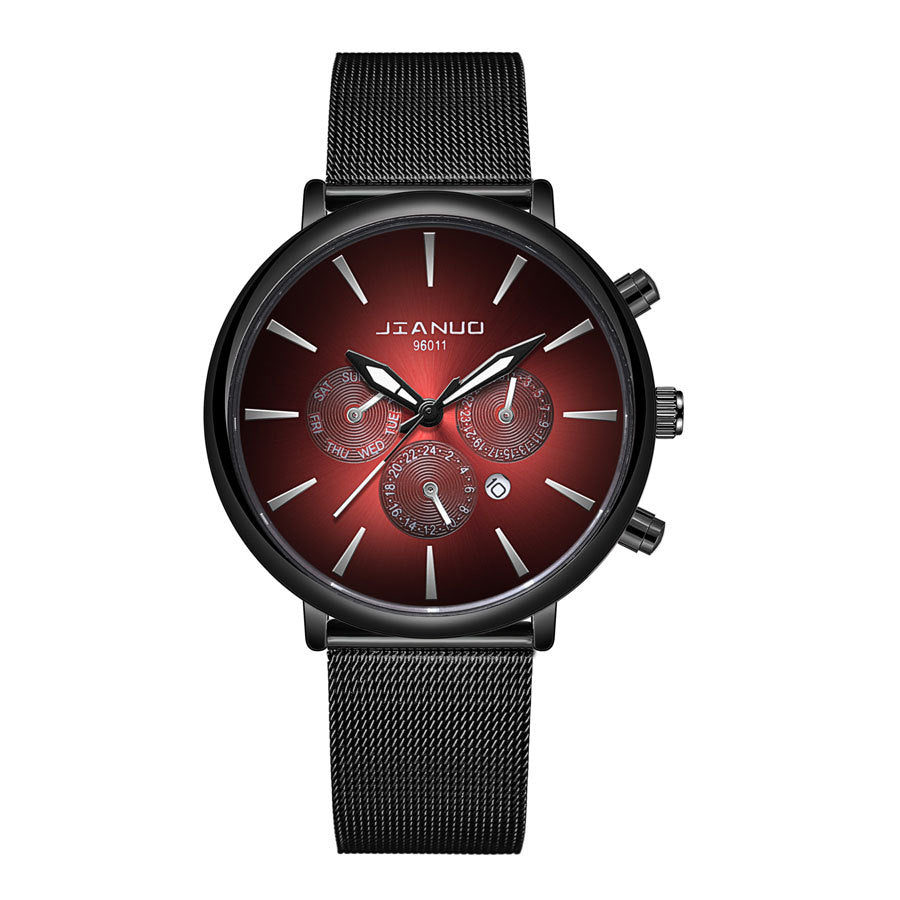 Korean Fashion Men's Mesh Band Watch Fashion Calendar Quartz Watch Business Casual Business Men's Cool Blue Watch