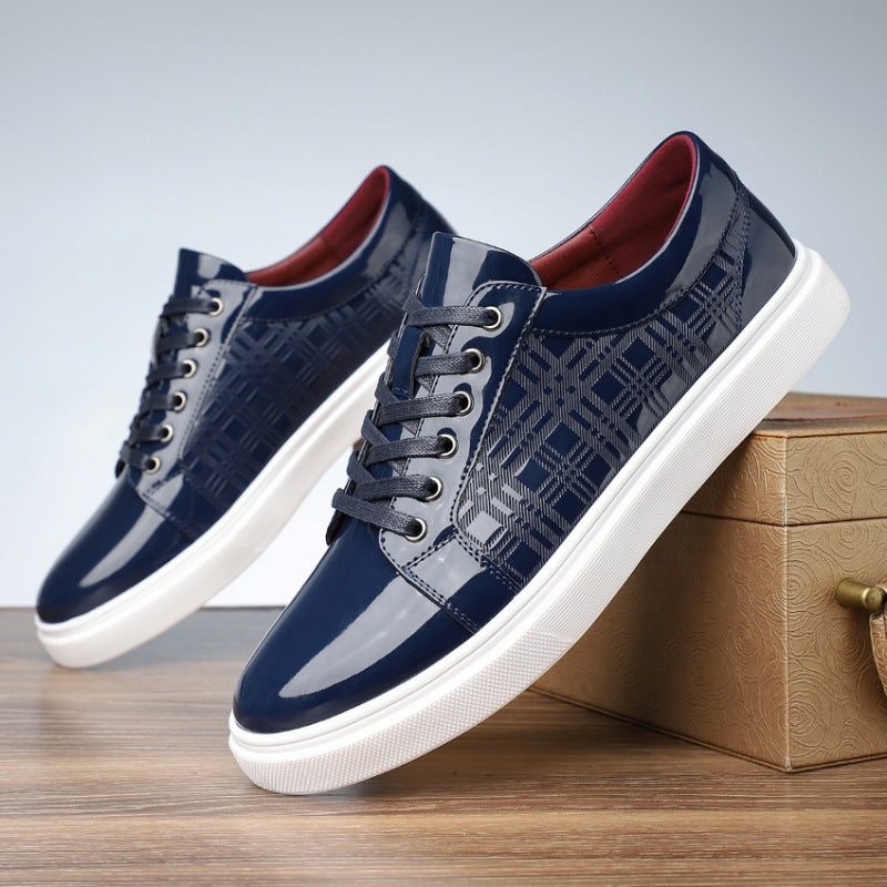 Men's Formal Fashion Pointed-Toe Patent Leather Low-Top Business Casual Shoes with Laces and Shiny Finish for Men 2501