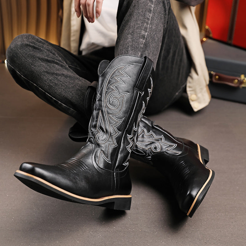 Cross Border plus size Men's Boots 2025 Autumn and Winter High Boots Men's Boots 48 Size British Style High Boots 38 Embroidered Leather Boots
