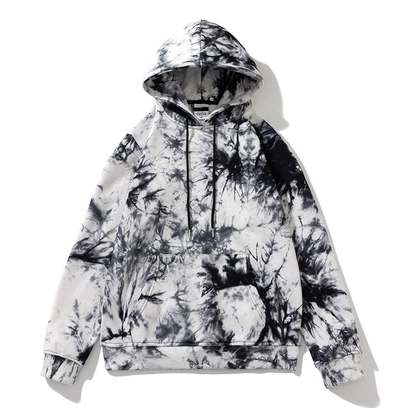 American Style Street Tie-Dye fleece-lined Hooded Sweat for Men and Women Couple Autumn and Winter New Loose Ins Fashion Brand Top