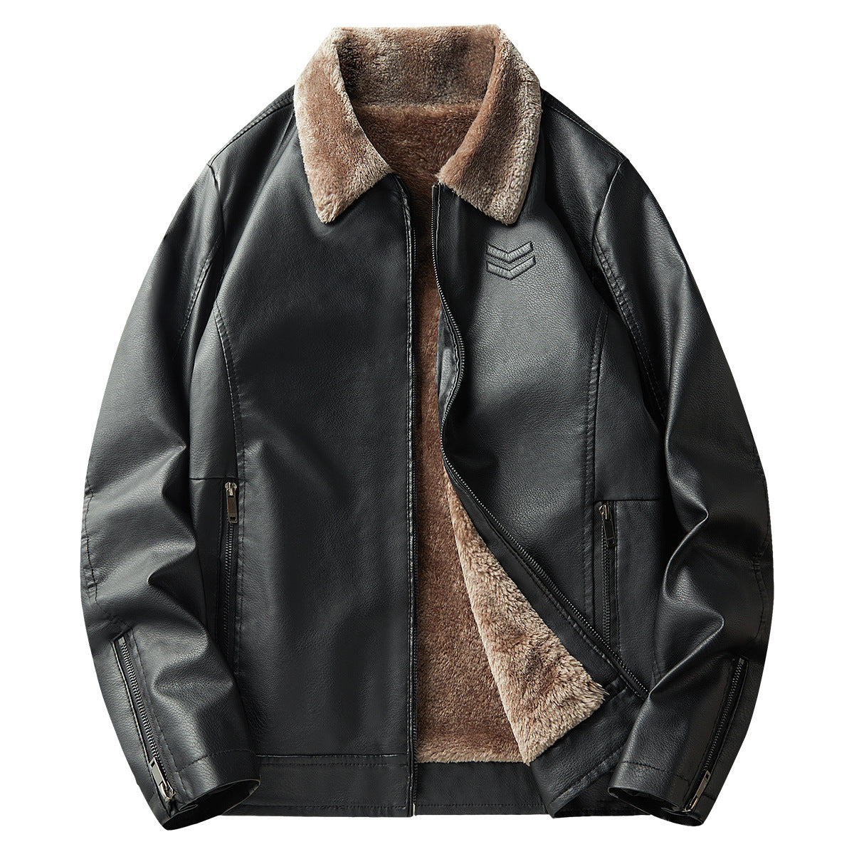 2024 New Winter fleece-lined Thickened Men's Leather Jacket Coat Fashion Casual Leather One Warm Leather Men