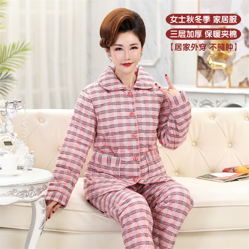 Sleeping beauty pajamas fall/winter women's cotton padded three-layer thick warm and cold-proof home clothes mother's day gift 08