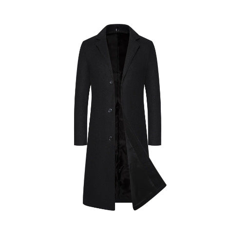 Foreign Trade Cross-border Autumn and Winter Men's Woolen Coat Lengthen Thickened Single-breasted Coat Men's Trendy Coat