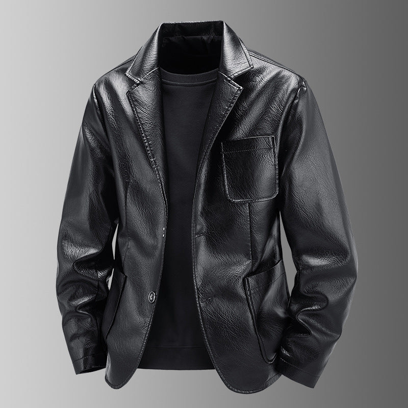 2025 Autumn New Men's American Style Trendy Motorcycle Jacket Simple Versatile Leather Coat Loose Fashionable Leather Blazer