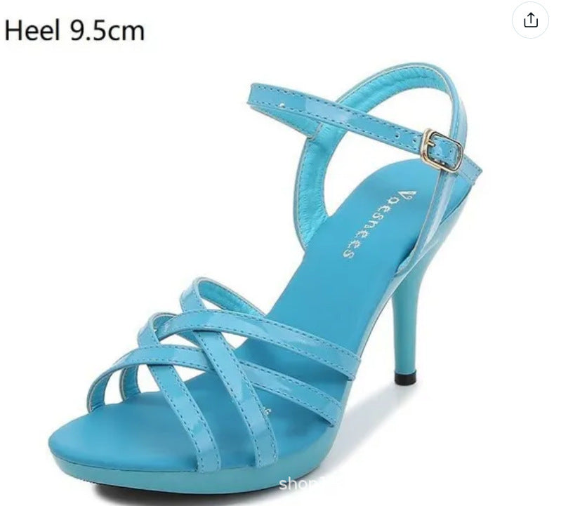 Show Artifact Model High Heels Stiletto Heel Sexy Black Platform 15cm Hate Sky Tall Super High Heel Sandals for Summer