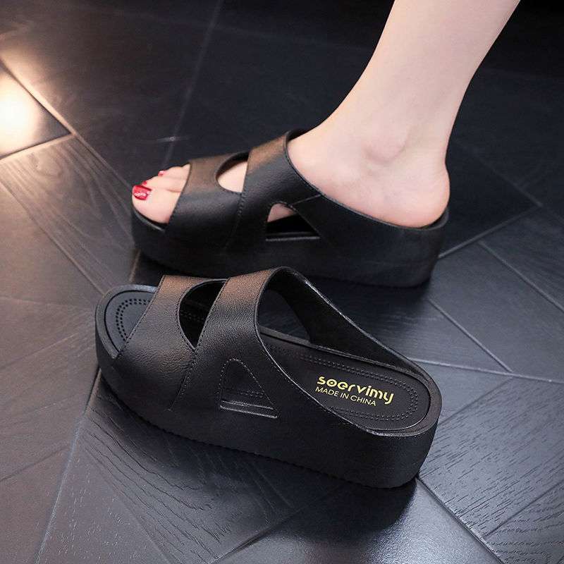 High-Heeled Slippers for Women to Wear in Summer, Ultra-Thick Soles, New Home Hot Style Wedge Heels, Platform Slippers, Non-Slip Plastic Sandals