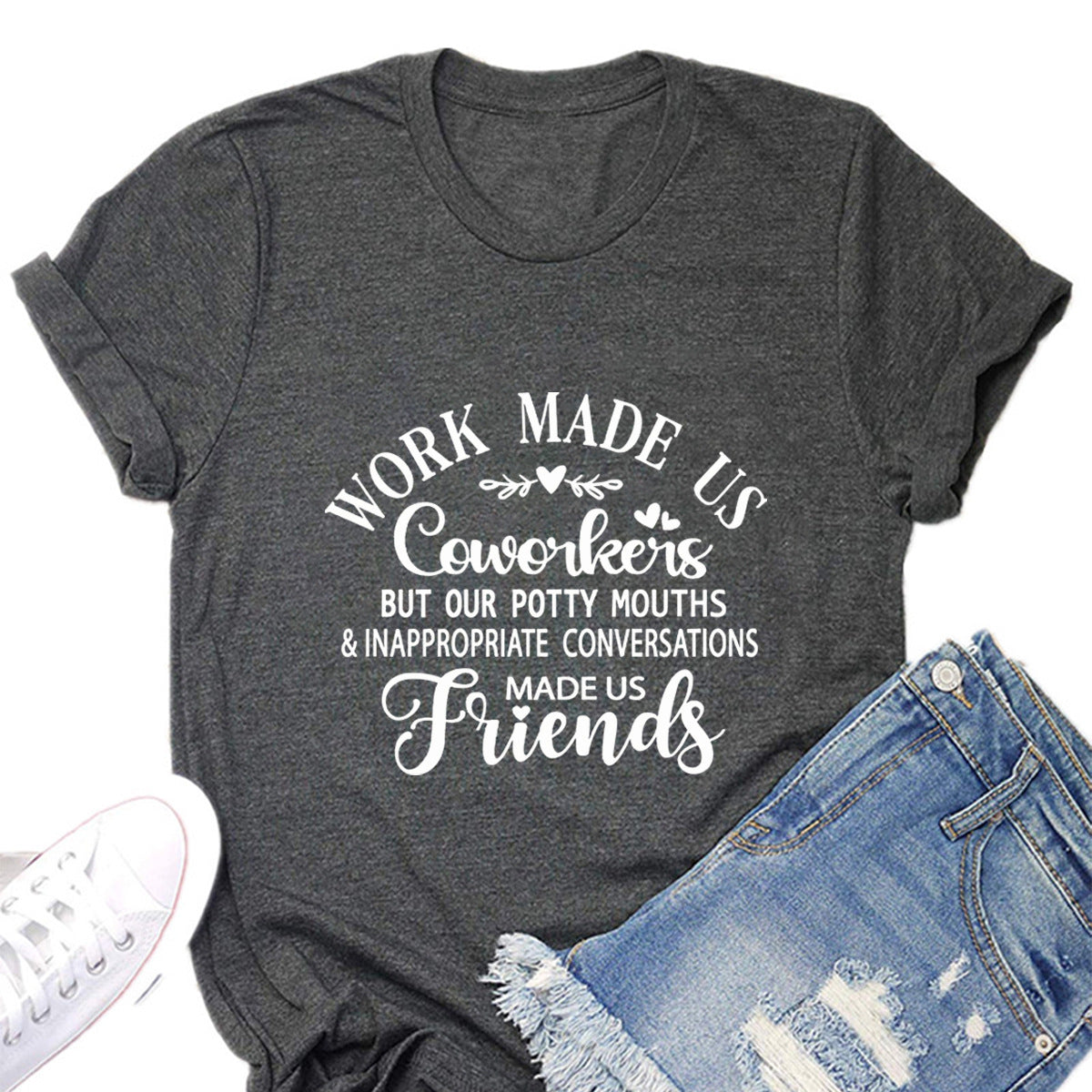 AliExpress 2023 New in stock Casual Trend WORK MADE US Letter Printed Round Neck Short Sleeve T-Shirt for Women